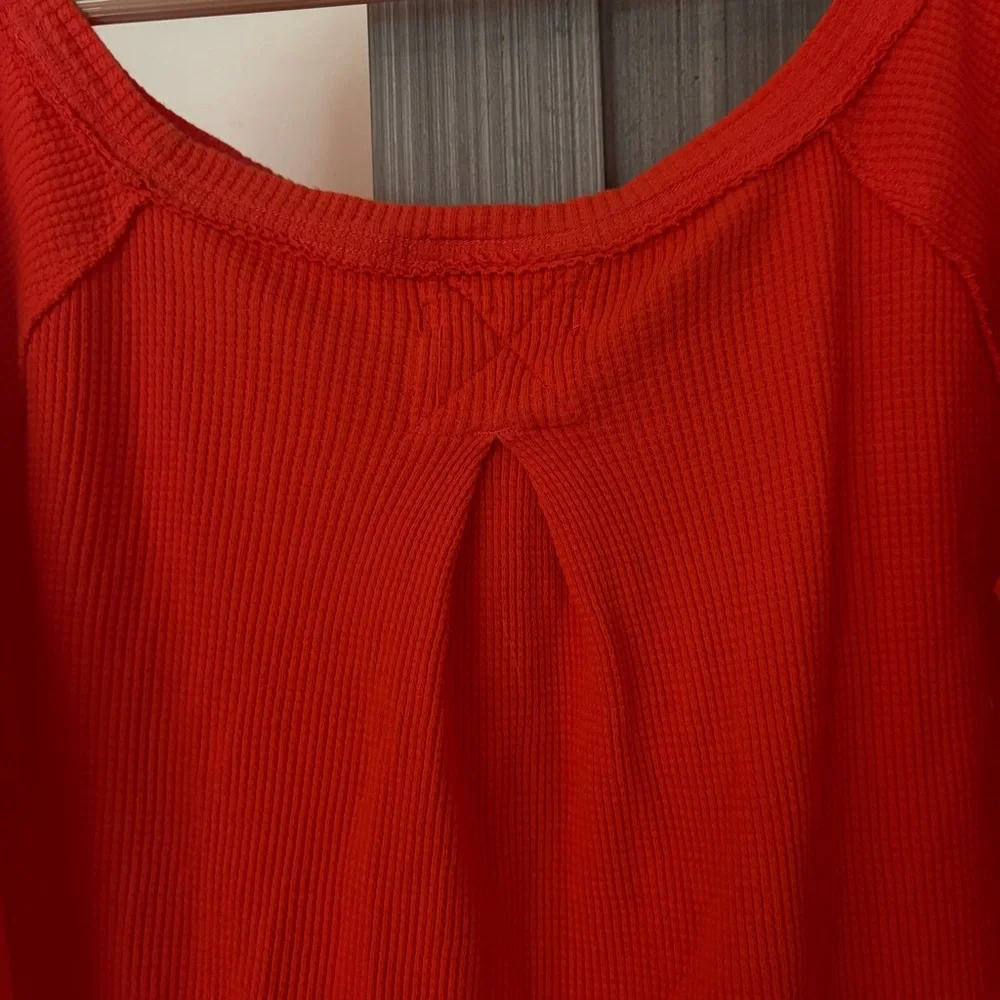 We The Free Snowy Thermal Tunic Top Oversized Boat Neck Waffle Orange Size Small